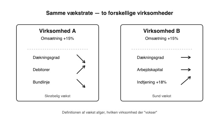 Hvad er vækst: to virksomheder med samme vækstrate men vidt forskelligt driftsresultat