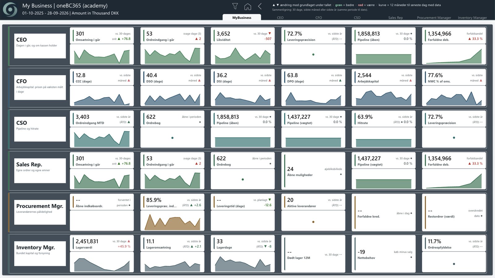 oneBC365 MyBusiness i Power BI: dashboards til CEO, CFO, CSO og flere roller
